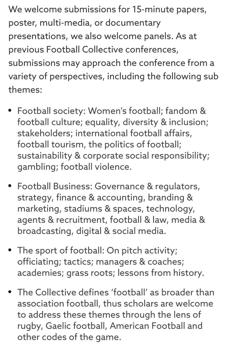 Thinking about submitting an abstract to this year’s conference but not sure if your research fits the theme? You’ll be glad to know that we are looking for abstracts covering a broad range of areas relating to football!