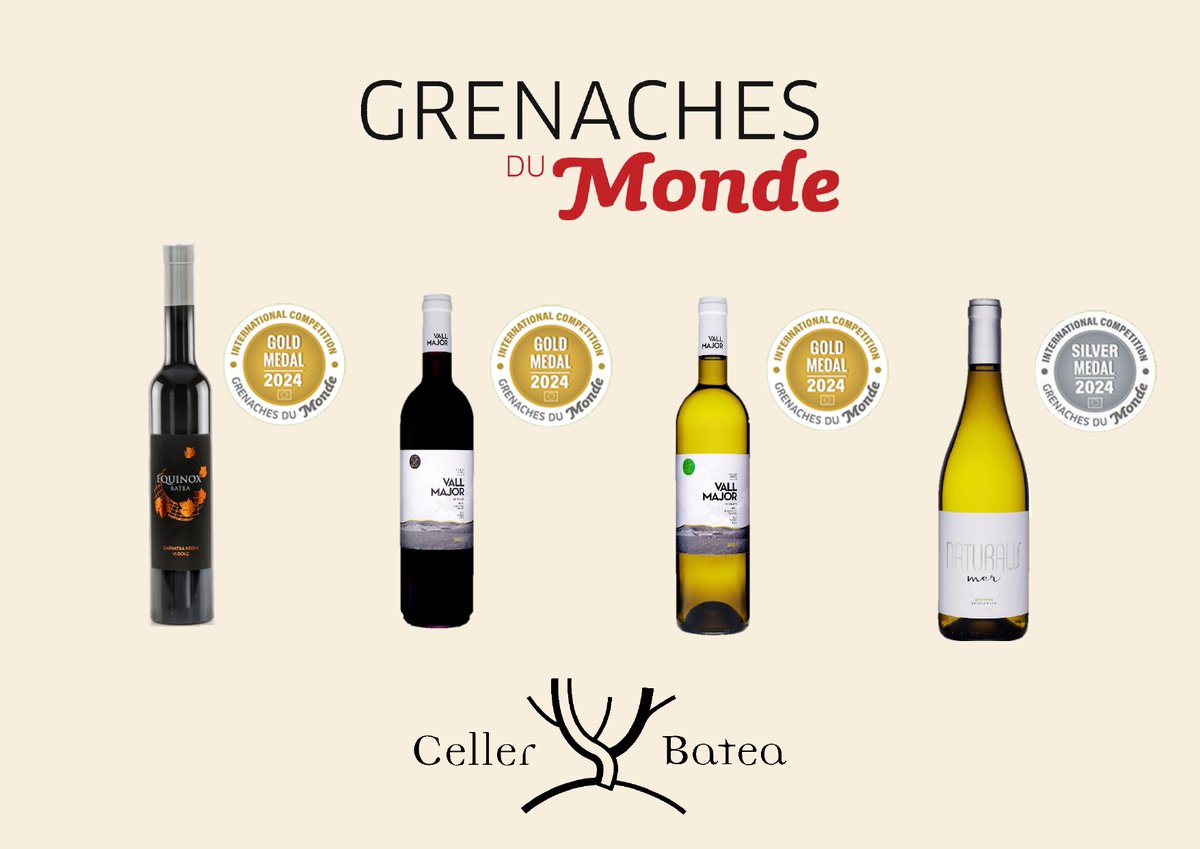 Tres Oros y una Plata para Celler Batea en Grenaches du Monde 2024!!
🍇🥇
#grenachesdumonde #cellerbatea #parati #DOterraalta  #wine #4you #fansDOTerraalta #grandesvinos #organicwines #winelovers #garnachablanca #garnachanegra #whitegrenache #garnatxablanca #crianza #somgarnatxa