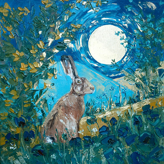 Hare planted herself among the spring bloom, Warmed by the light of the Flower Moon. As the leaves on the trees slept and the night became dark, The only sound, her breath weaving a rhythm with her heart. #FlowerMoon #HareMoon #FullMoon #MayMoon charlottestrawbridge.co.uk/product-page/f…