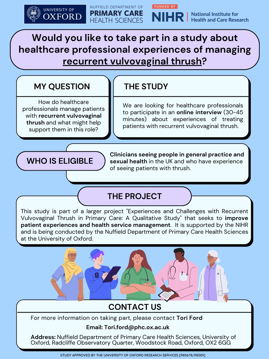 Tori Ford (@toriherstory) on Twitter photo Are you a clinician working in general practice or sexual health in the UK? I'd love to speak with you for my DPhil on managing recurrent vulvovaginal thrush! Message me: tori.ford@phc.ox.ac.uk Are you a clinician working in general practice or sexual health in the UK? I'd love to speak with you for my DPhil on managing recurrent vulvovaginal thrush! Message me: tori.ford@phc.ox.ac.uk