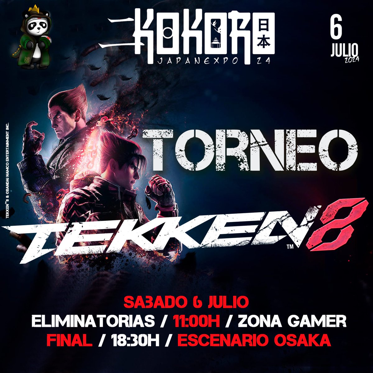 Hoy os traemos novedades para Julio! Estaremos en Kokoro Japan Expo organizando este torneo de Tekken 8!! Será Dojo y esperamos contar con todos vosotros! También queremos dar las gracias por todo a @BandaiNamcoES por el apoyo!! Nos vemos en Vigo!! #TWT2024 #GamingLife