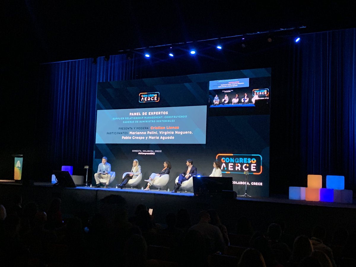 AERCE's tweet photo. Primer panel de expertos de este #27CongresoAERCE sobre Supplier relationship management con Cristian Lienas, Marianna Polini @BASF_ES Virginia Noguero de @Diageo, Pablo Crespo de @lorealparis_es y María Aguado de #Linasa https://t.co/hWSnAucgbm