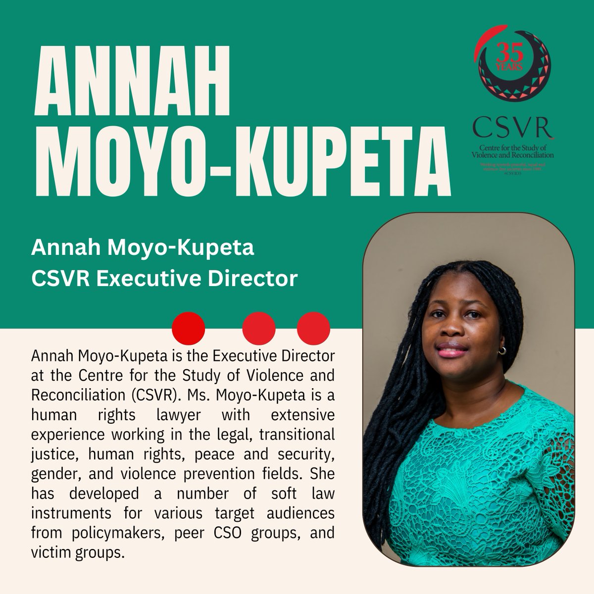 _CSVR's tweet photo. Webinar Invite!!

This webinar aims to highlight CSVR's remarkable journey in understanding violence, healing, reconciling communities, and building sustainable peace in South Africa and beyond. 

🗓️30 May 2024
⏰14:30 - 16:00

Join us on zoom: https://t.co/Sp8ozjTmxk

 #CSVR35 https://t.co/y1o2p69Kuu