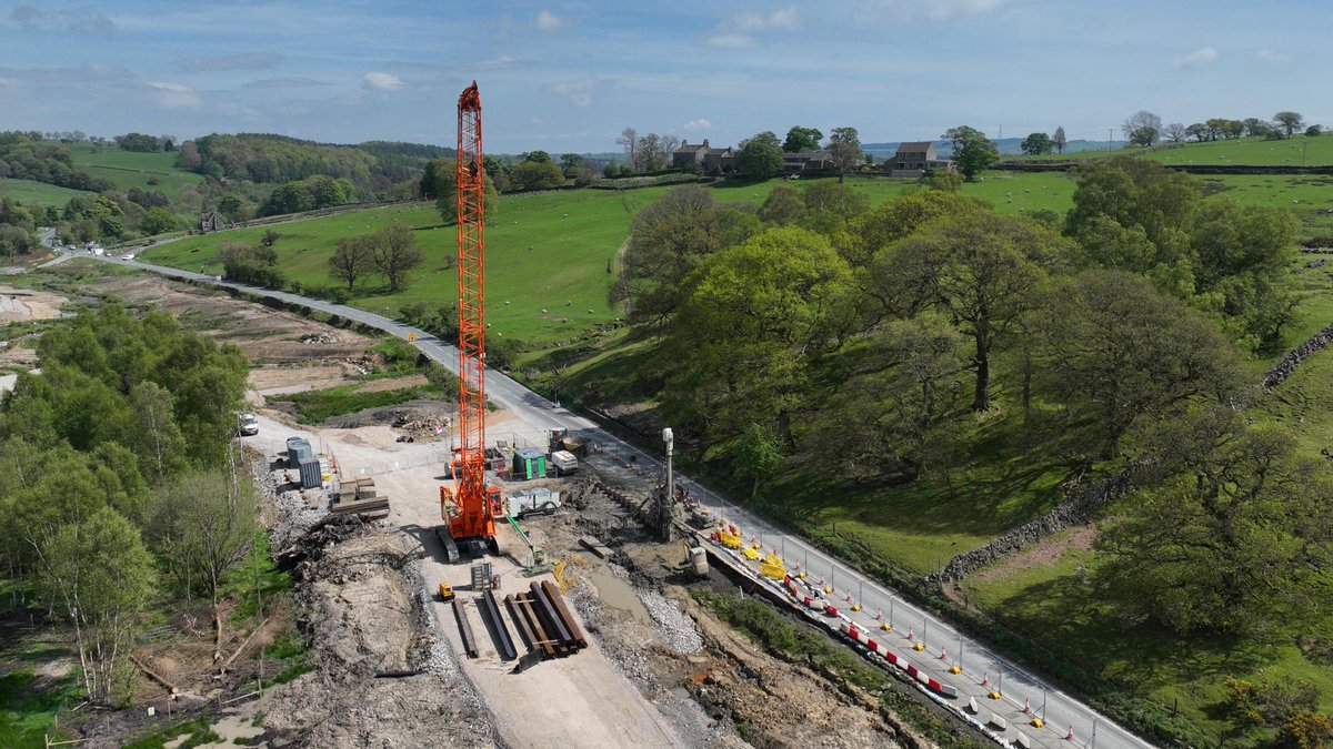 Work is progressing well at #KexGill on the #A59, and we have now installed more than 60 metres of steel sheets – known as piles – to create the structural wall.

Working hours have been extended and we still anticipate the road to reopen before the end of June - subject to any