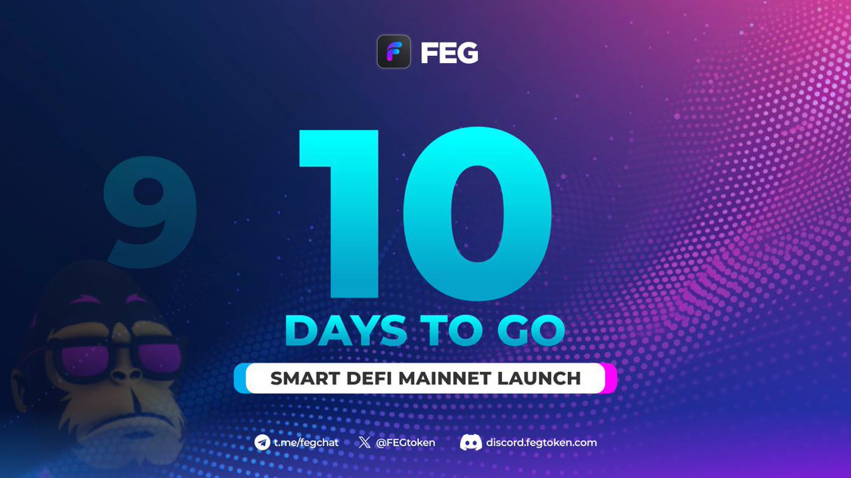 FEGtoken's tweet photo. ‼️FINAL COUNTDOWN‼️

In just 🔟 days, the #DeFi space will witness the groundbreaking launch of the SmartDeFi™ Launchpad, featuring cutting-edge Web3 technology accessible to all!

Launch your token on $ETH, $Base, or $BNB in minutes with this feature-rich Launchpad—for FREE!

📄 PITCH DECK:
https://t.co/N01OSXHGCH

💪🏽❤️🦍

#10DAYS2GO #SmartDeFi™