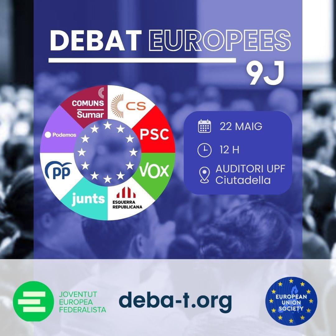 ⌛️Tot a punt per començar el debat amb els candidats a les eleccions al Parlament Europeu... comencem! <a href="/jefcatalunya/">JEF Catalunya 🇪🇺</a> <a href="/eusociety_/">European Union Society</a> 

🧵Obrim fil amb les intervencions més destacades 👇

💡Recordeu que ens podeu fer arribar les vostres preguntes amb el hashtag #DebatEUropeu