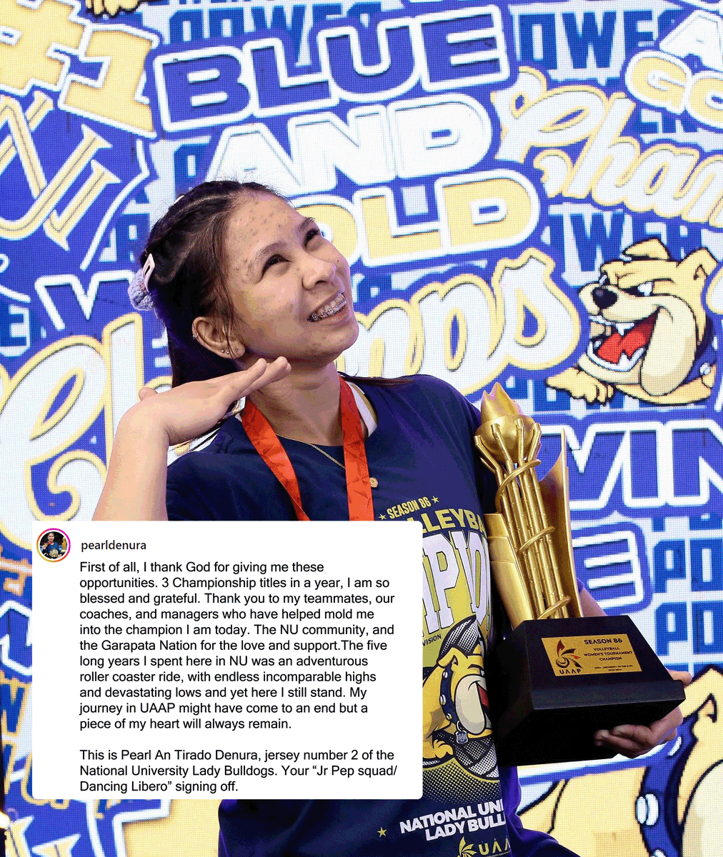 WHERE TO NEXT? 🤔

National University libero Pearl Ann Denura is leaving the Lady Bulldogs’ squad after a triumphant #UAAPSeason86 title conquest, she announced on social media today. 

#UAAPonOneSports #FuelingTheFuture

📸 Instagram | @pearldenura