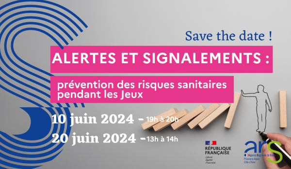 ARSPaca's tweet photo. #SaveTheDate | L'@ARSPaca organise les 10 et 20/06 un #webinaire à destination de tous les pros de #santé. 
🎯Objectif : partager la cartographie des risques sanitaires dans le cadre des #JOP2024 et rappeler les circuits d'alerte. 
👉 Lien de connexion : https://t.co/CxB7fec5xN https://t.co/XatZyo7O2V