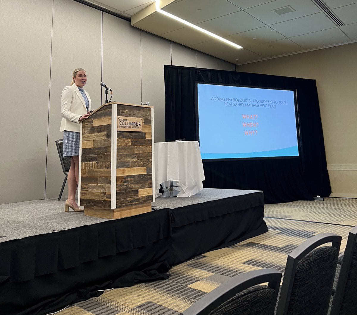 HeatSafety's tweet photo. Gabby from our team presented with Spencer Pizzani from PepsiCo at #aihaconnect on thermal stress management, prevention, and monitoring ⌚️🔥👷‍♀️📊 https://t.co/QVnXo6b1L8