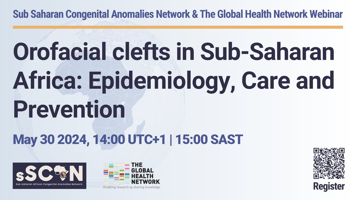 Join the next webinar with the sub-Saharan Congenital Anomalies Network. Orofacial clefts in Sub-Saharan Africa: Epidemiology, Care and Prevention Date and time: 30 May 2024 at 14:00 UTC+1 Register: zoom.us/webinar/regist… #globalhealth #epidemiology