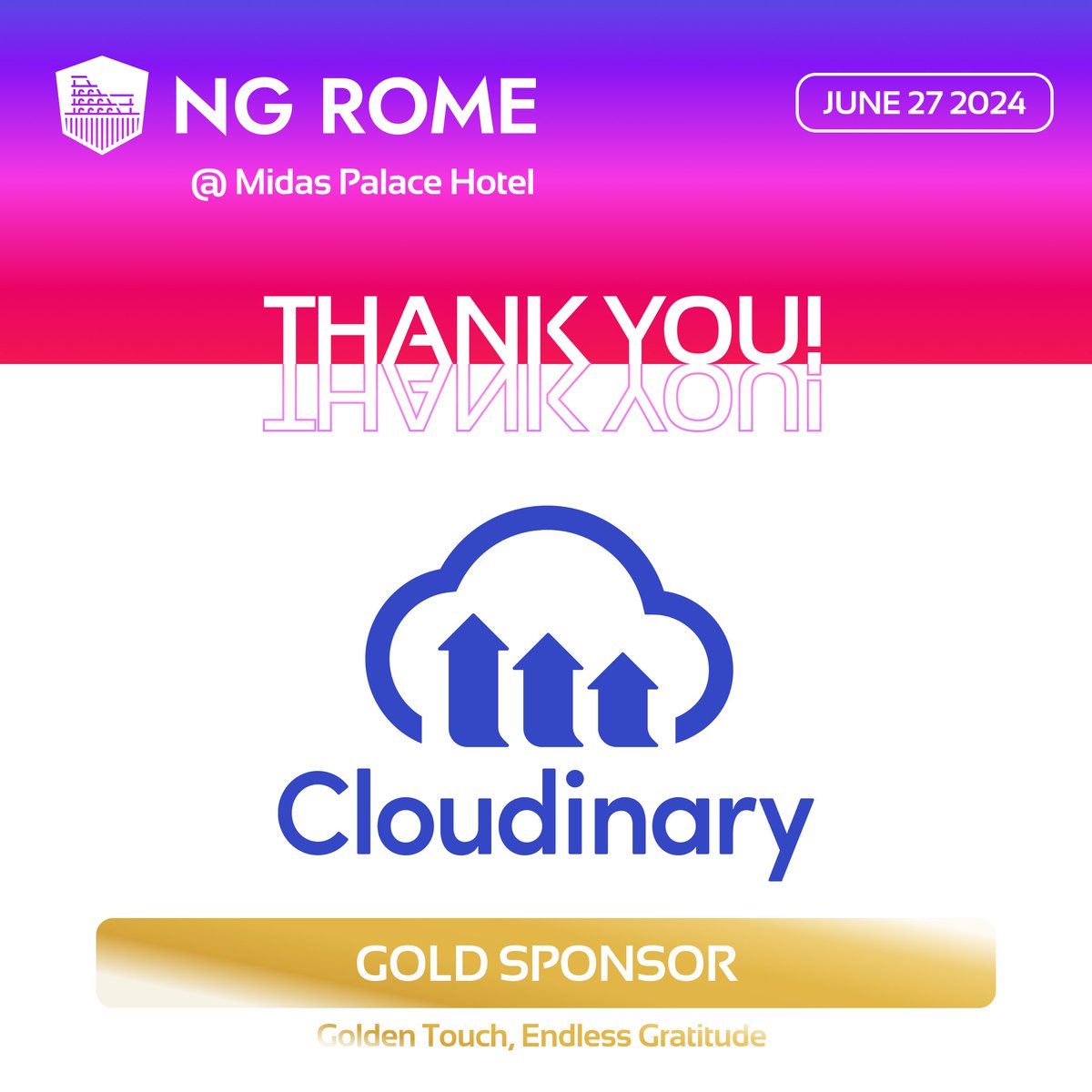 NGRomeConf | JUNE 19,20 2025 - Rome (@ngromeconf) on Twitter photo 🎉 Thanks to our Gold Sponsor, @Cloudinary, for supporting #NgRome! Their mission to unleash media's full potential aligns with our goals. Discover more at cloudinary.com & catch <a href="/tpiros/">Tamas Piros</a>.'s talk, "Create Performant Angular Applications," on web performance.
#NGRome2024 🎉 Thanks to our Gold Sponsor, @Cloudinary, for supporting #NgRome! Their mission to unleash media's full potential aligns with our goals. Discover more at cloudinary.com & catch <a href="/tpiros/">Tamas Piros</a>.'s talk, "Create Performant Angular Applications," on web performance.
#NGRome2024