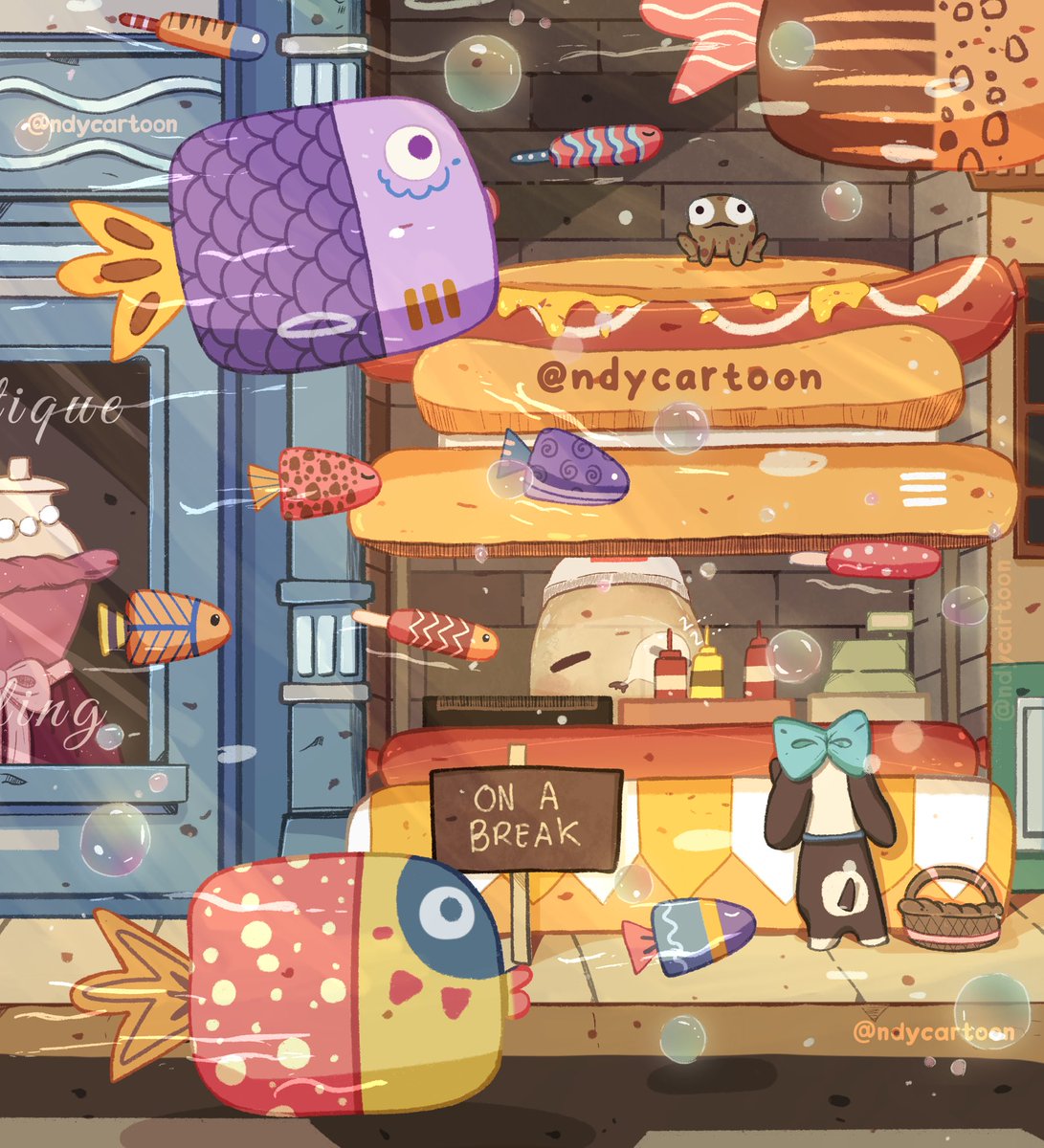 What a beautiful day for hot dog! 
City view from afternoon 🥰

#drawing #illustrationart #commission #illustration #ndycartoon #ArtInspiration #draw #fish #ArtistOnTwitter #commissionwork