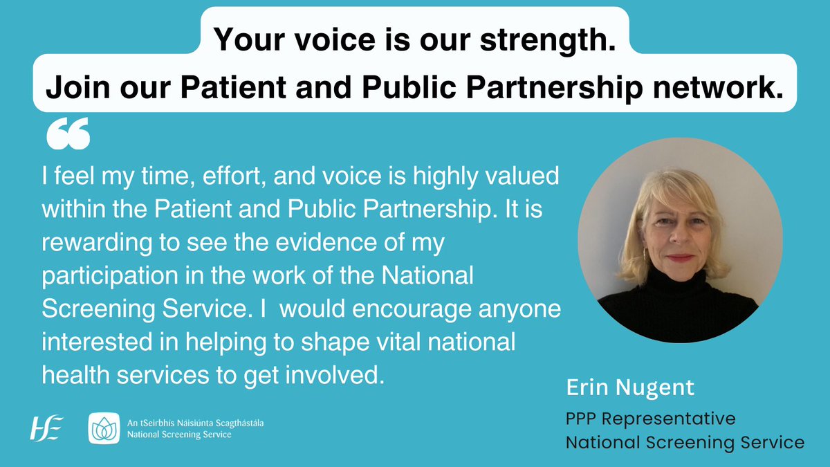 Erin feels her voice is valued on our Patient and Public Partnership and “would encourage anyone interested in helping to shape vital national health services to get involved.” Find out how you can get involved: tinyurl.com/join-our-netwo… #ChooseScreening #nssPPP