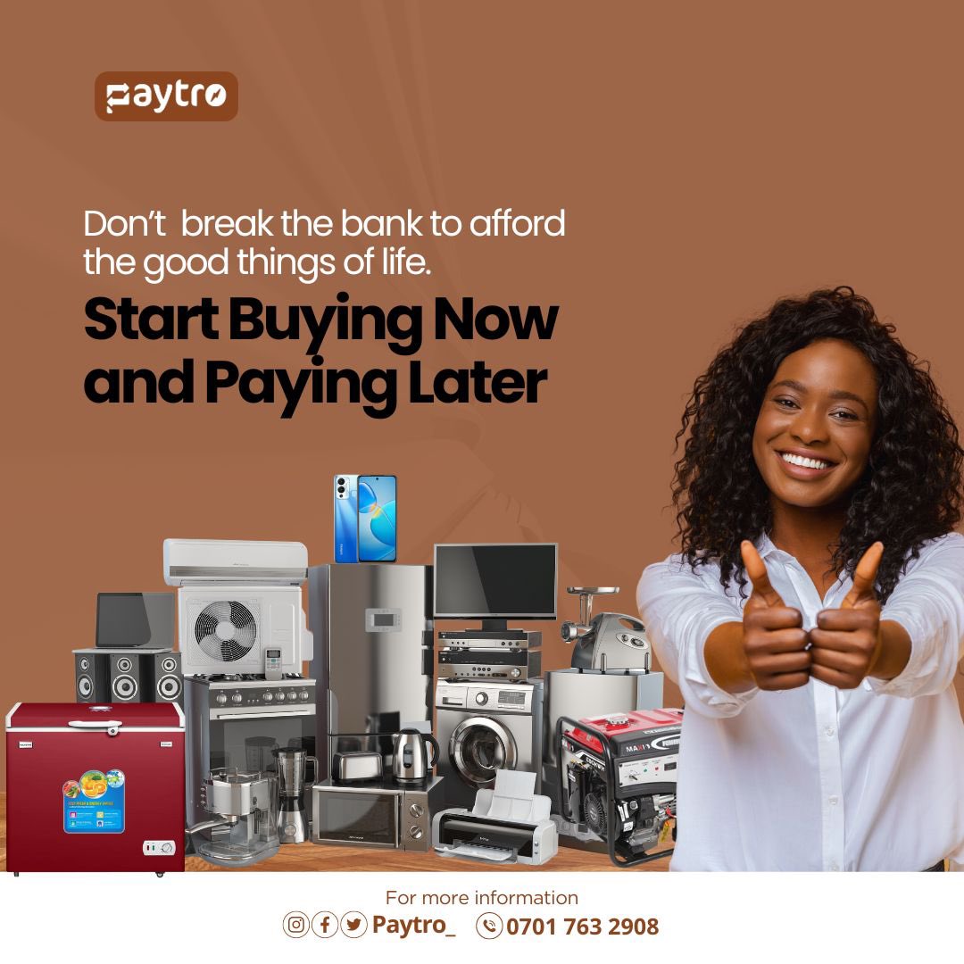 Start enjoying and living the life you want when you Buy Now and Pay Later on @paytro_ Shop on Paytro.co or 💬 07017632908 #paytro #shoponline #buyelectronics #wednesday #paysmallsmall #payininstalments #installmentplan #buynowpaylater