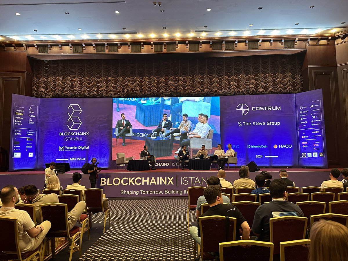 Yavuz Sağlam, Can Azizoğlu (<a href="/CanAzizoglu/">OxsBoss</a>), Brandon Lindsay-Smith, and Rene Darmos (<a href="/xrendolf/">Rene</a>) on stage at BlockchainX.

#BlockchainXIstanbul2024