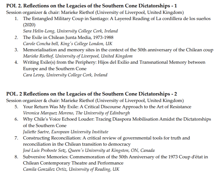 Very excited about our double panel at #SLAS2024 on the complex legacies of the Southern Cone dictatorships. The panel brings together interdisciplinary research on memory, memorialisation, exile communities, and transitional justice. Co-convenor/chair is Carole Concha Bell.