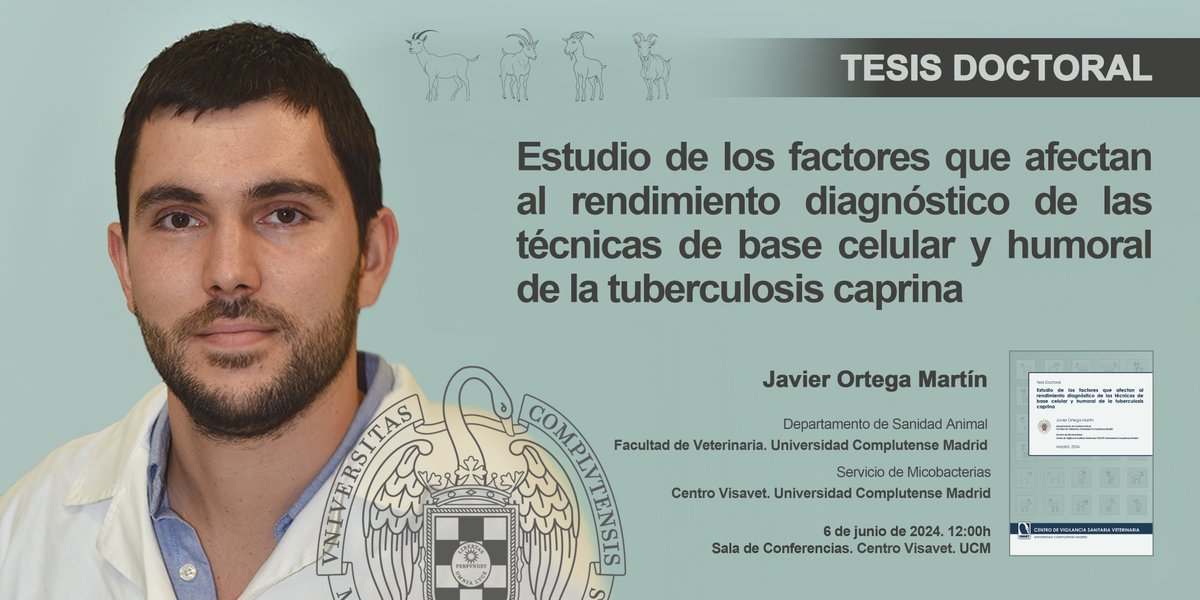Tesis doctoral. Estudio de los factores que afectan al rendimiento diagnóstico de las técnicas de base celular y humoral de la tuberculosis caprina.
Javier Ortega Martín.  06/06/2024. 12:00h.
Sala de Conferencias. VISAVET
visavet.es/es/estudio-de-…