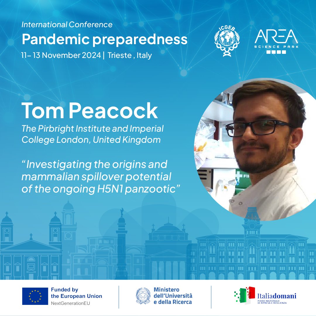 #prpconference2024 on pandemic preparedness: meet the speakers We are pleased to introduce Tom Peacock, fellow at @Pirbright_Inst | @PeacockFlu will talk about “Investigating the origins and mammalian spillover potential of the ongoing H5N1 panzootic” bit.ly/3x6HcIt