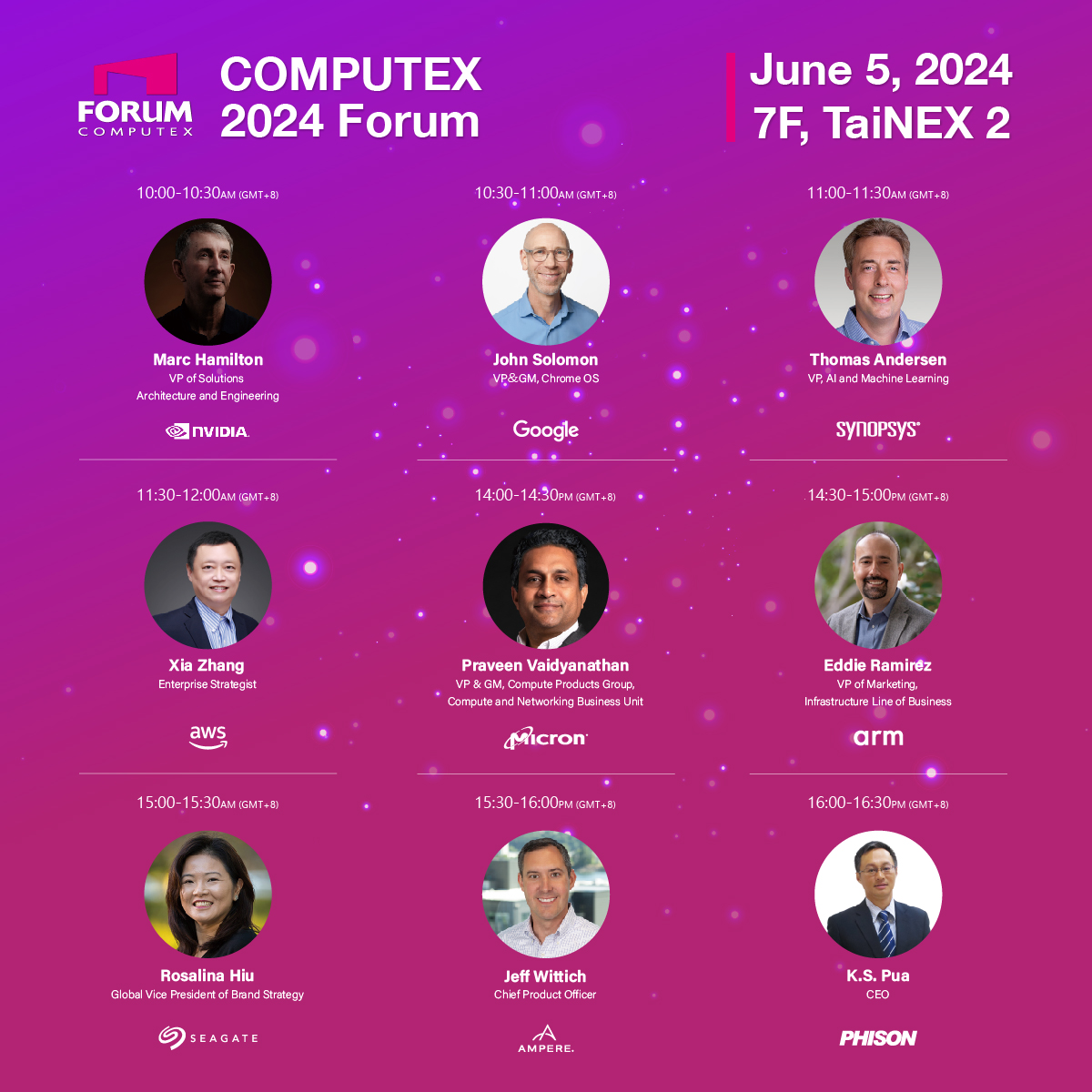 🚀 The countdown to the COMPUTEX Forum is on! 'Let's talk Generative AI' – a topic you won't want to miss. 📅 June 5th 📍 Taipei Nangang Exhibition Center Hall 2, 7F, Room 701 Meet the incredible lineup of expert speakers:🎤📣 - Marc Hamilton (NVIDIA) - John Solomon (Google) -