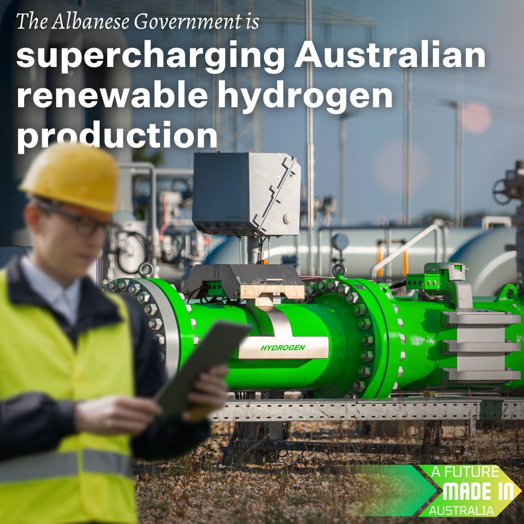 The Albanese Government’s Future Made in Australia package will help get a large-scale green hydrogen industry going in Australia   We have some of the best renewable energy resources in the world. More sunlight hits out landmass than any other nation. We have world class wind