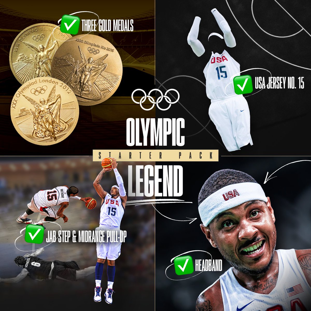 An Olympic legend's starter pack 📦 Carmelo Anthony announced his retirement one year ago today ⏪