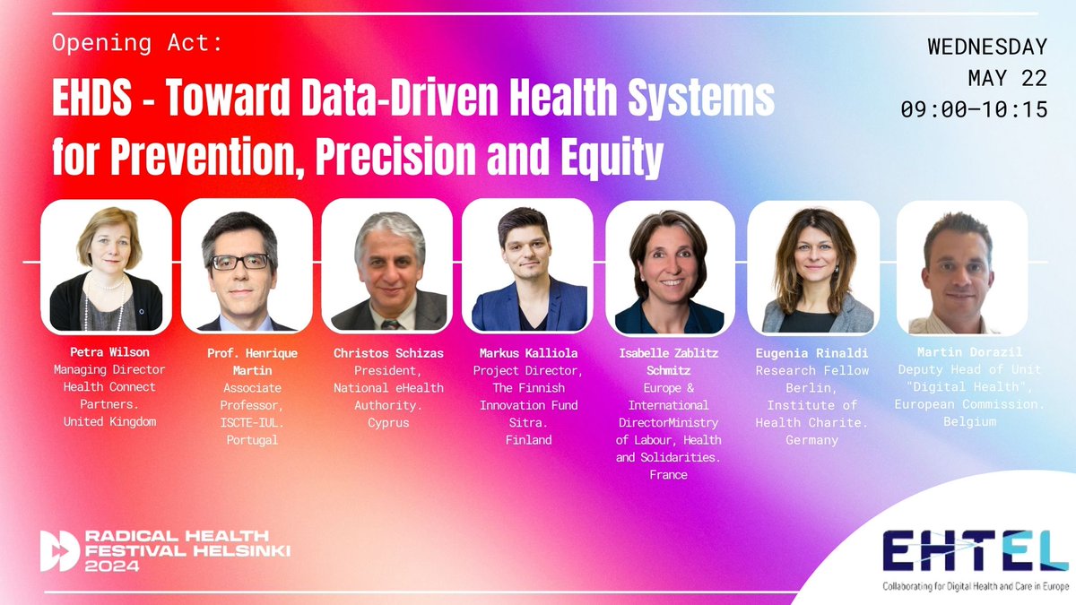 #RadicalHealthFestivalHelsinki
This session today will explore EHDS's dual ecosystems for primary and secondary data use, crucial for advancing healthcare. 
👉 The president of the @eHealthcy and Xt-EHR Joint Action coordinator, Professor, @Schizas_CN will focus on the need for