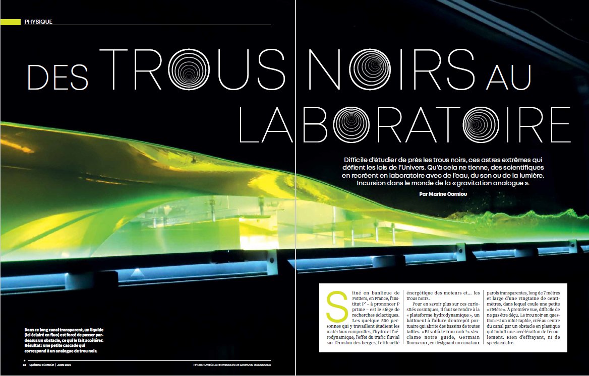 Reportage sur les trous noirs 💫 en laboratoire 🌊 écrit par @MarineCorniou à lire dans le numéro de juin de @QuebecScience @DR08_CNRS @UnivPoitiers @ISAE_ensma