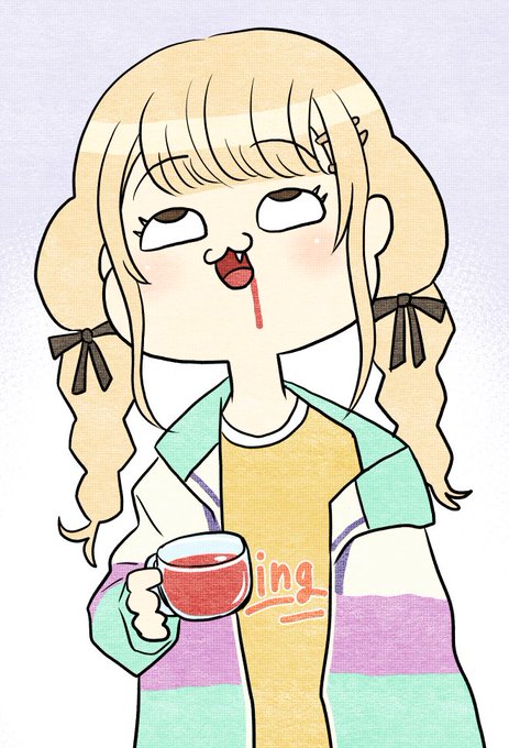 「blonde hair holding cup」 illustration images(Latest)