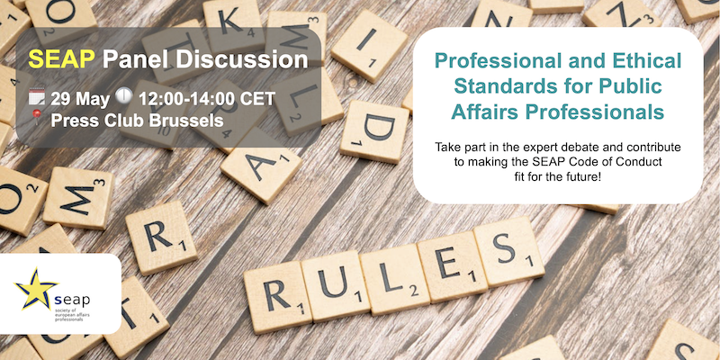 seap_eu's tweet photo. 📢 One week to go! Don't miss our timely panel discussion on "Professional and Ethical Standards for Public Affairs Professionals". Make sure to attend our event on 29/05 and book your place now! 👉 https://t.co/dUE8EQL5Rm https://t.co/N6NAwOcdKI