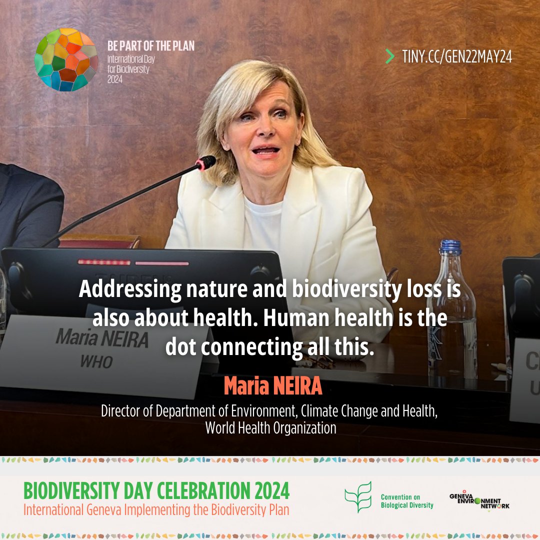 @UNBiodiversity @UNGeneva @CITES @UNECE @FAOGeneva @Geneve_int @WWF @TESSForum @UNCTAD @IUCN @UNHumanRights @ilo @UNEP_FI @BfNCoalition @IIFB_indigenous @MisionColUNOG @FranceONUGeneve @brsmeas @WHO @Iwbnglobal @UN_Valovaya @ONUGeneve @swiss_un @Amb_ShenJian @ChinaMissionGva @Cop16BioCol @UNCTAD_BioTrade @hdavidcooper @WWF_DG @Greenpeace @greenpeace_ch @GYBN_CBD @BirdLife_News @ConservationOrg @IUCN_ecosystem @UNECEAarhus @rolphpayet @chantalline Ahead of the #WHA77 at @WHO, Maria Neira emphasizes how the global health community with its institutions and scientific power is #PartOfThePlan in ensuring the health argument in implementing the #BiodiversityPlan.