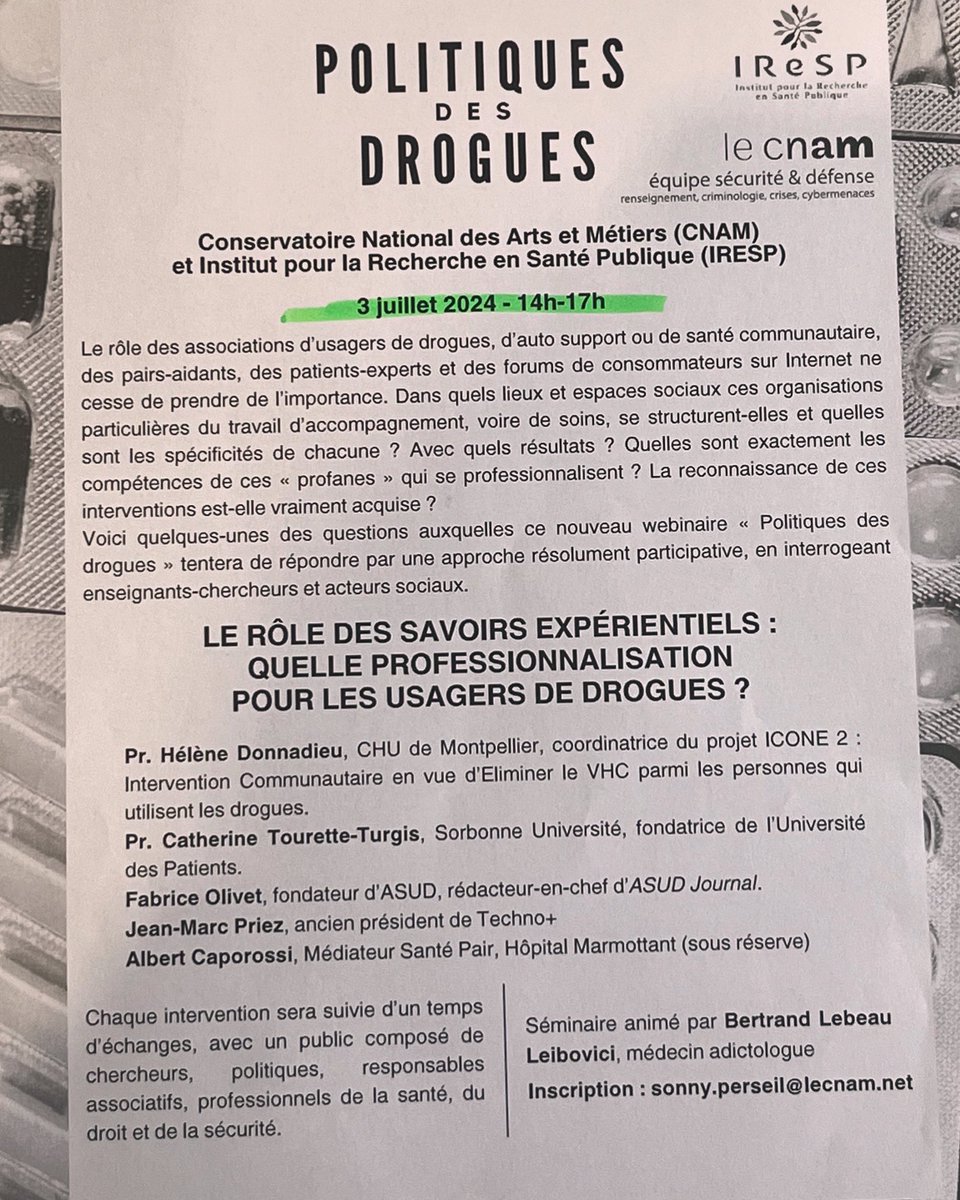 Save the date #CNAM #drogues #prevention <a href="/LeCnam/">Le Cnam</a>