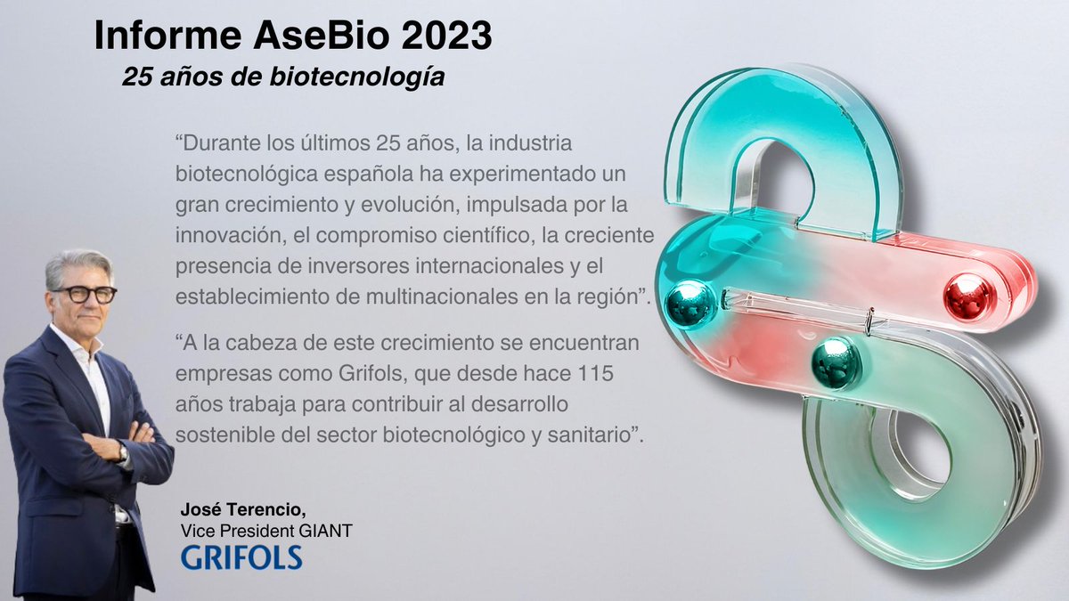 #25AñosDeBiotecnología | José Terencio, Vice President GIANT, explica que compañías como Grifols, mediante la innovación y el compromiso científico, han impulsado el crecimiento de la industria #biotech española 📓 Más en el #InformeAseBio2023: asebio.com/actualidad/age…