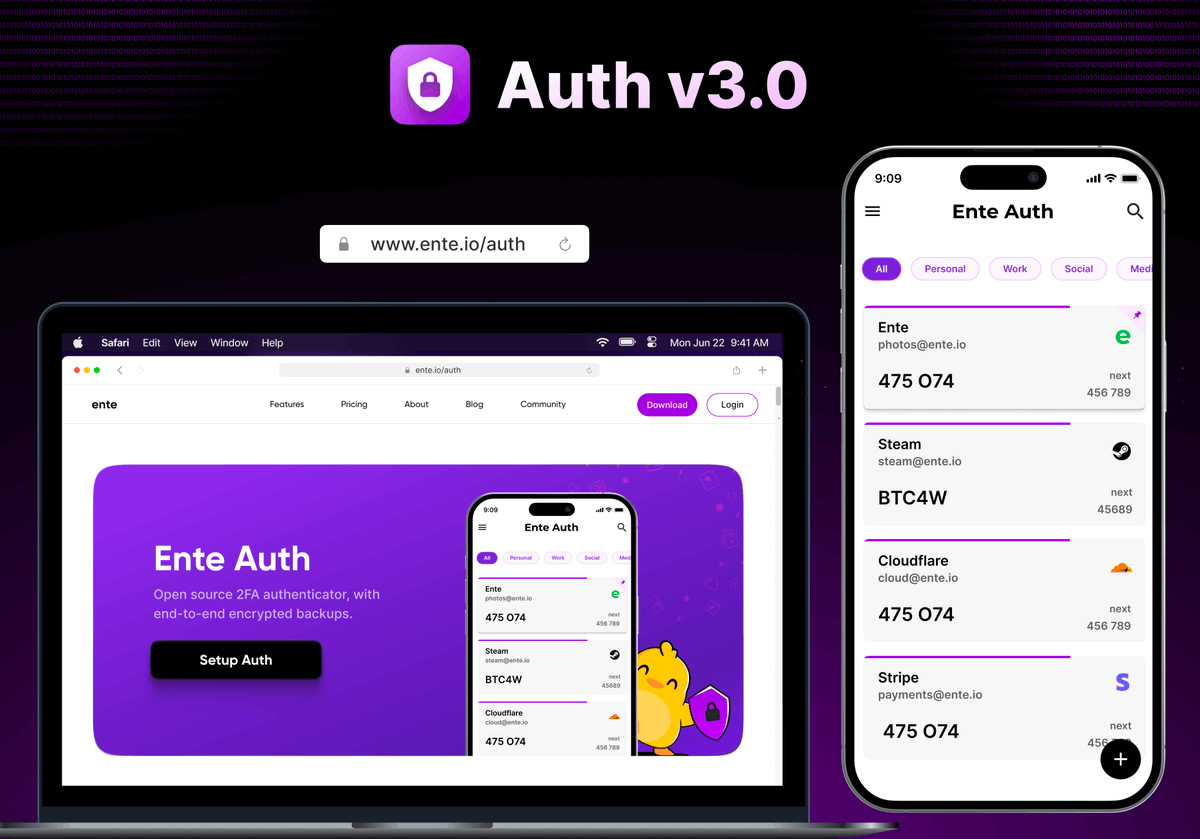 enteio's tweet photo. Launching Auth v3.0 🚀

You can now
📌 Pin your favorite codes
#️⃣ Organize them with tags
🎮 Add your Steam codes
🐧 Run Auth everywhere (hello #Linux!)

Also, a new logo &amp; website @ https://t.co/NhofVT0Jlu 👈

Thanks for all the support so far! 🙏

#opensource #security #privacy https://t.co/gLfaOkedbN