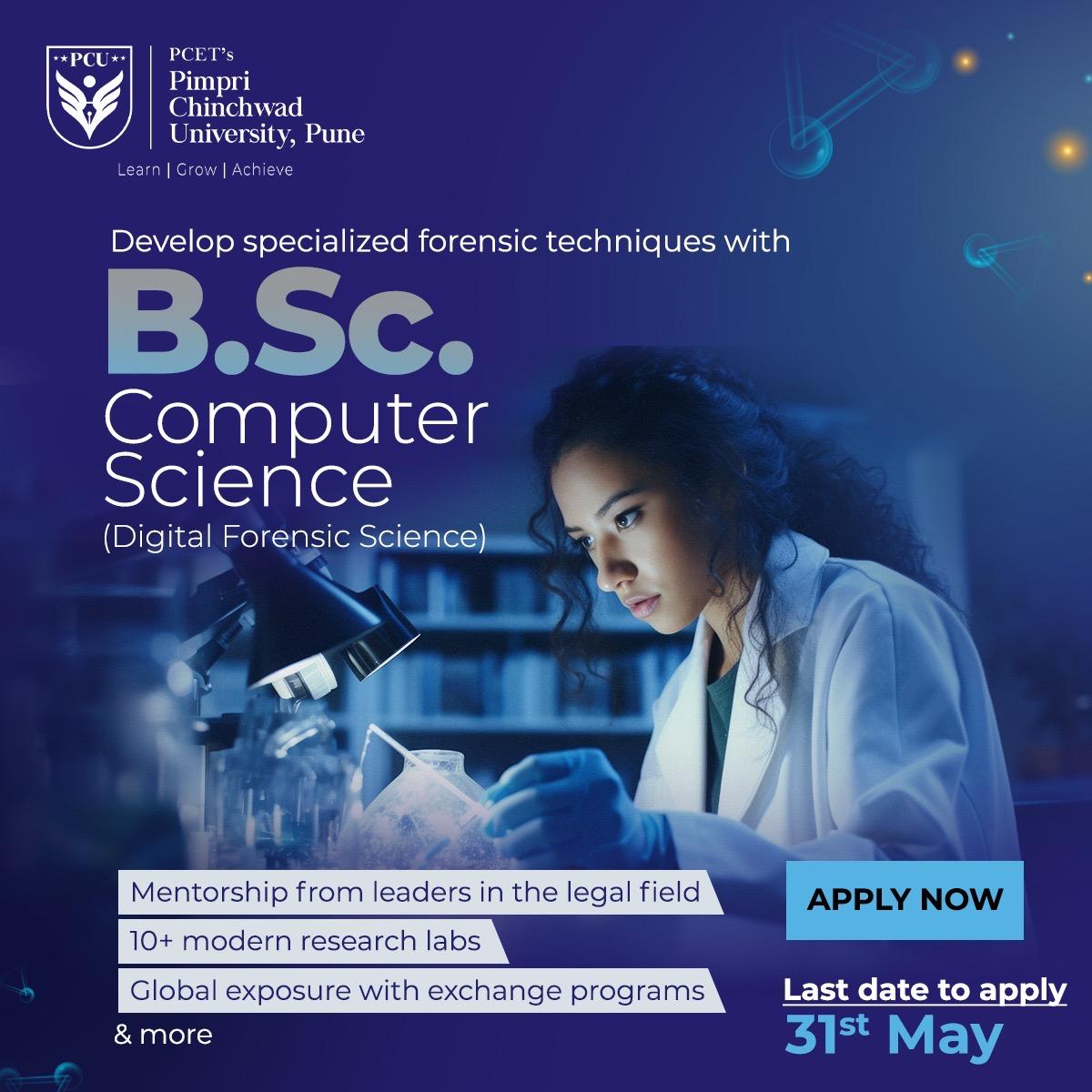 🔍 Master Digital Forensics with a B.Sc. in Computer Science

🌍Gain mentorship from top legal experts, access to 10+ advanced research labs, and global exposure through exchange programs. 🔬
APPLY NOW!
Deadline: 31st May
#pimprichinchwaduniversity #pcetpcu