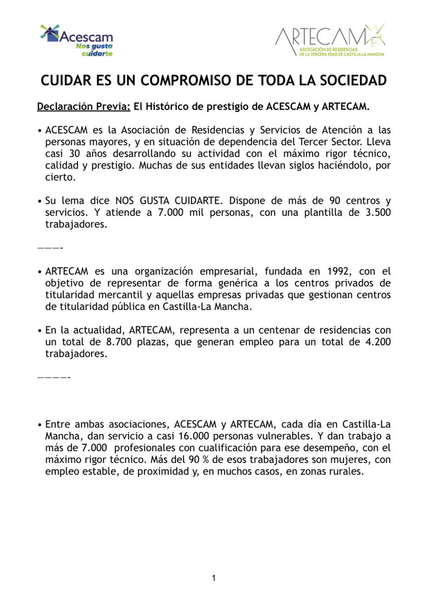 acescam_clm's tweet photo. #ACCESCAM y @ARTECAMCLM han realizado hoy una DECLARACIÓN INSTITUCIONAL conjunta:

‼️EXIGIMOS a la Administración Pública una MEJORA URGENTE de la FINANCIACIÓN de los SERVICIOS a MAYORES Y DEPENDIENTES.

Ayúdanos con un RT a difundir este mensaje.🔁

#NosGustaCuidarte💚💙 https://t.co/dwJeHqZvlQ