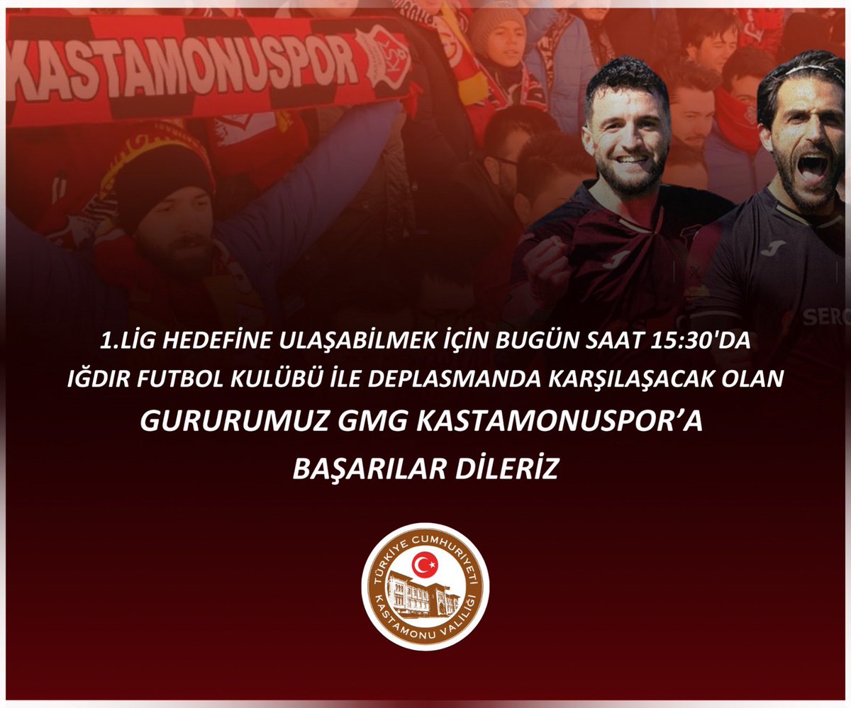 kastamonuvalilk's tweet photo. Yürekten inanıyoruz, bu yolun sonu 1.Lig 

TFF 2. Lig Kırımızı Grup'ta Play-Off 3. Tur maçında Iğdır FK ile deplasmanda karşılaşacak olan GMG Kastamonusporumuza başarılar diliyoruz.

@gmgkastamonusk https://t.co/8JUzE6YMSc