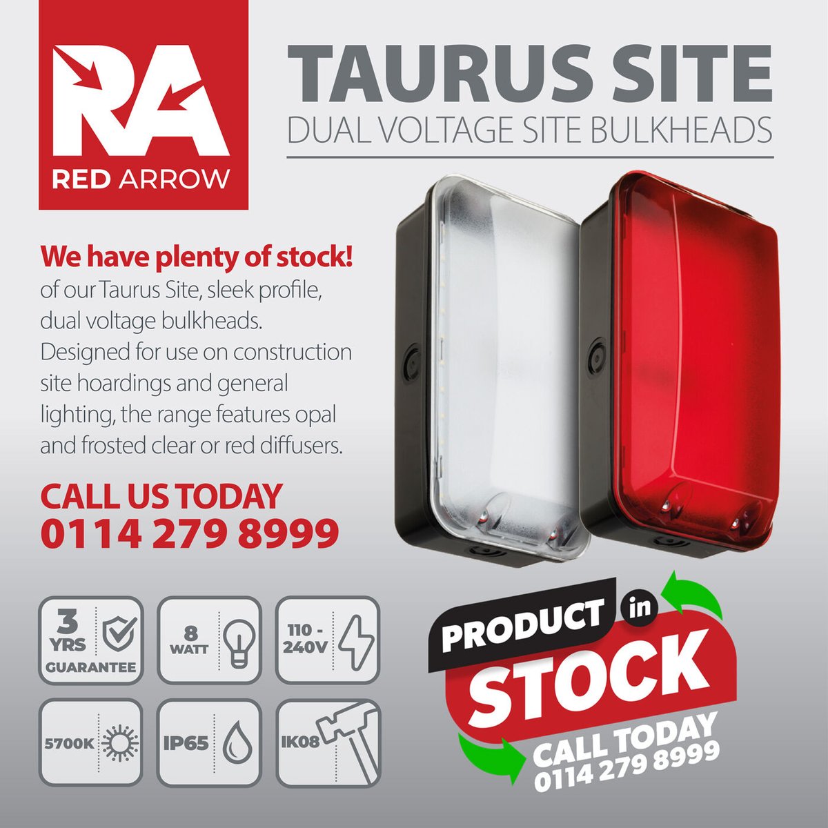RedArrowElec's tweet photo. We have fantastic stock availability of our Taurus Site bulkheads!

Order online today here 👉 https://t.co/bErj8DOhqj 

Or give our sales team a 📞 on 0114 279 8999.

#RedArrow #StockAvailability #InStock #SiteLighting https://t.co/LP2C2i2KSk