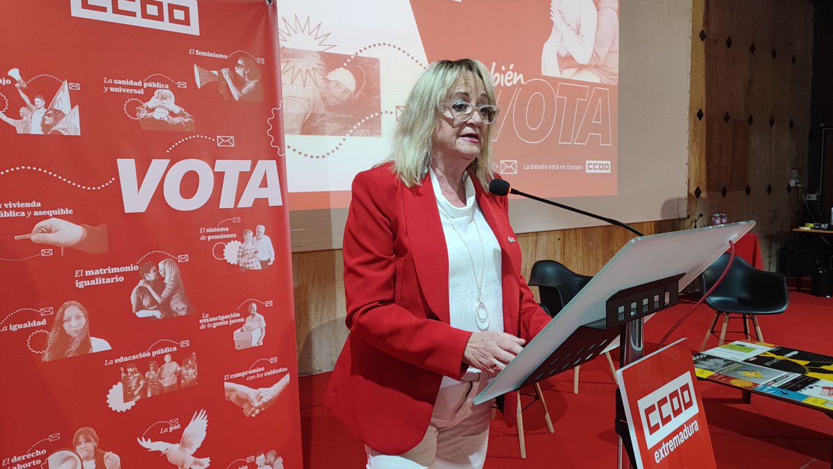 ccoo_ext's tweet photo. Inicio de las jornadas de @ccoo_ext sobre la repercusión de las Elecciones Europeas #9J en el mundo del trabajo y la importancia de reforzar las opciones progresistas frente a la amenaza de la extrema derecha y la ideología ultraliberal

Intervienen @UnaiSordo y @encar_chacon https://t.co/JOsO5zTufY