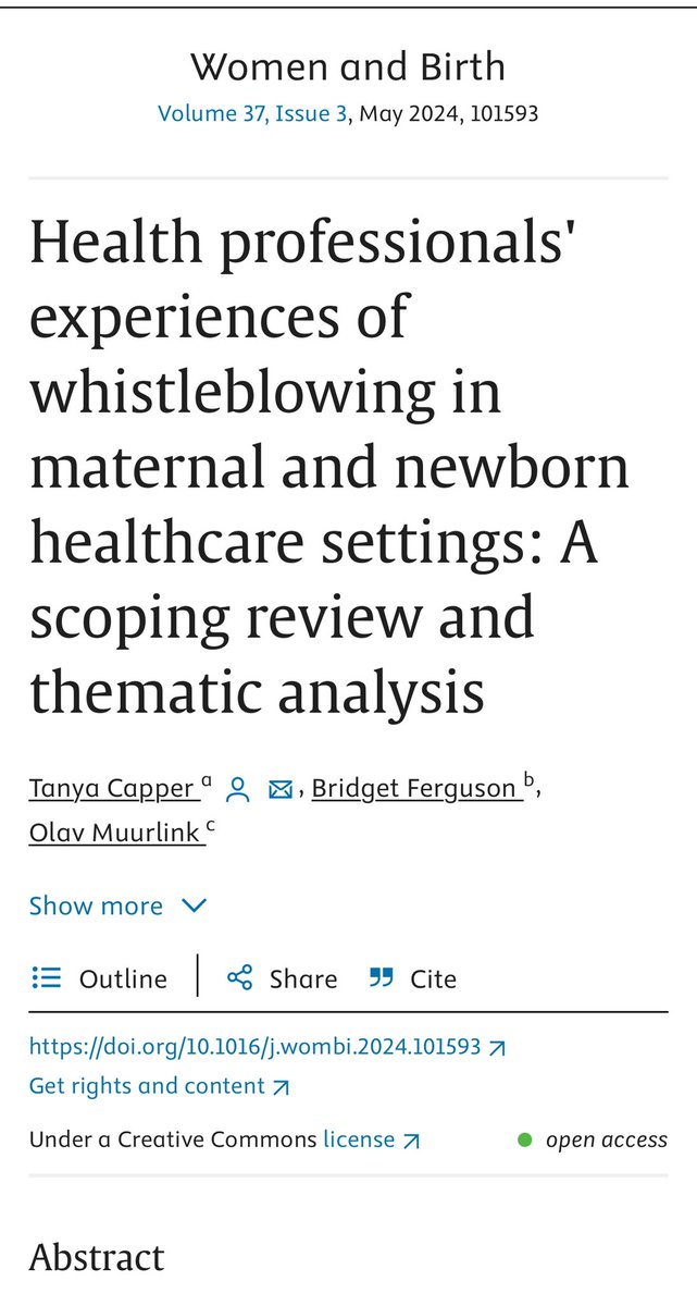 Read our recent publication on #whistleblowing about the safety and quality of maternity care @bridgetferguso1 #maternitysafety 
sciencedirect.com/science/articl…