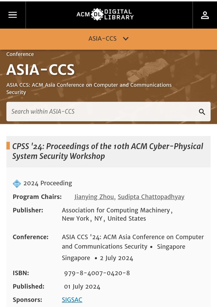 ASIACCS2024's tweet image. ACM CPSS&apos;24 proceedings available in ACM Digital Library -- 
dl.acm.org/doi/proceeding…
#cybersecurity, #cpss, #proceedings, #singapore