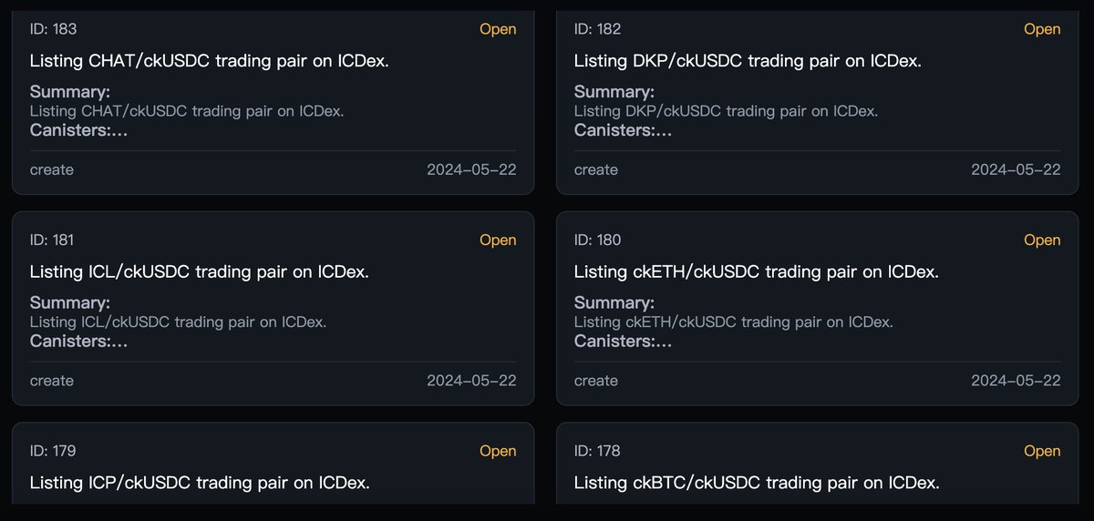 Congratulations on the official launch of IC eco's $ckUSDC, #ICDex is listing USDC pairs, including #ICP, #ckBTC, #ckETH, #ICL, #DKP, #CHAT. @dfinity #Dfinity proposals: iclight.io/icsns/proposals ICDex: iclight.io/icdex