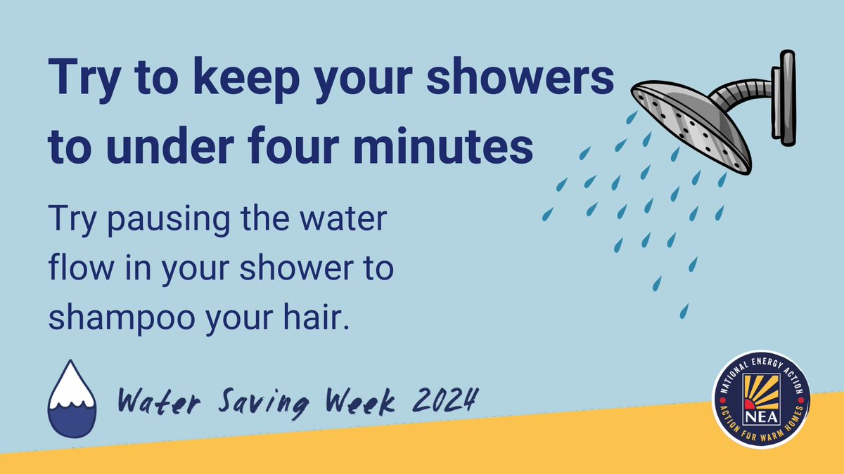 Aim to start having four-minute showers to save energy, water and money. #WaterSavingWeek
