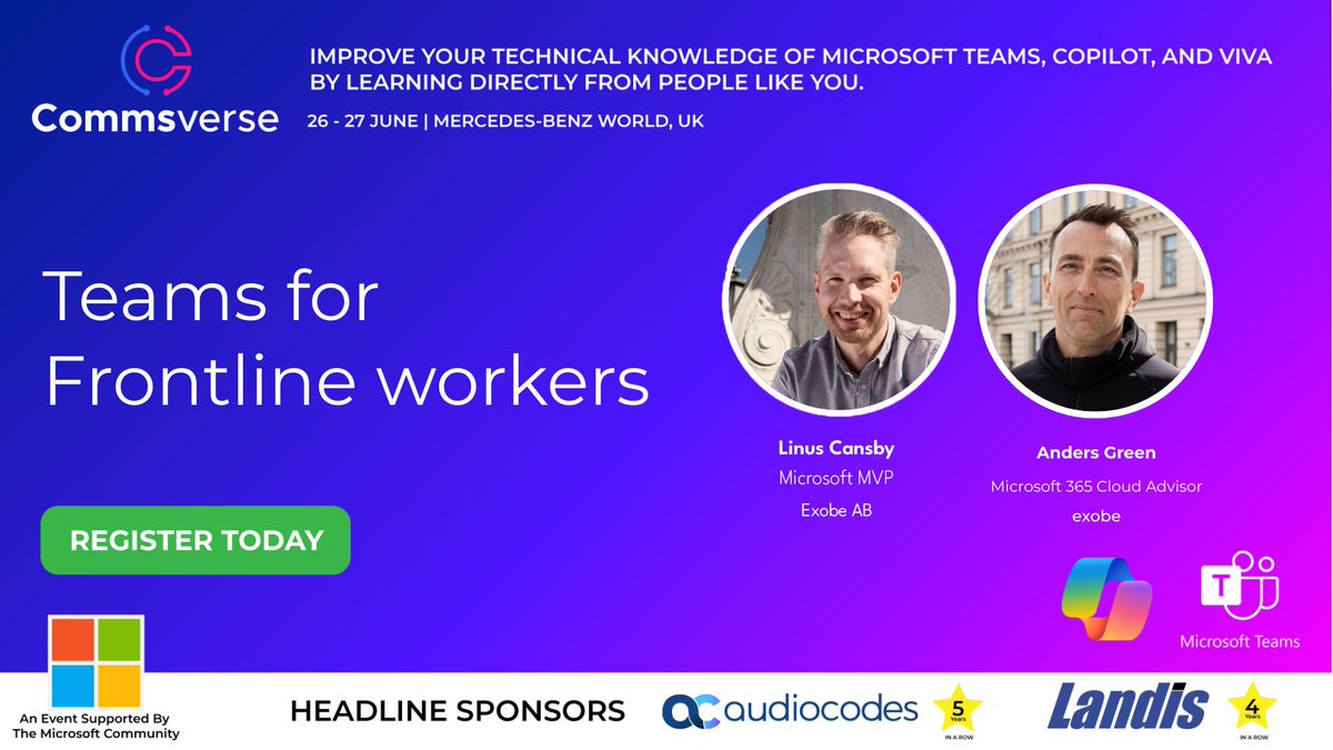 Teams for Frontline workers by Linus Cansby and Anders Green at Commsverse 2024 📢 events.justattend.com/events/confere… #commsverse #microsoftteams #techcommunity
