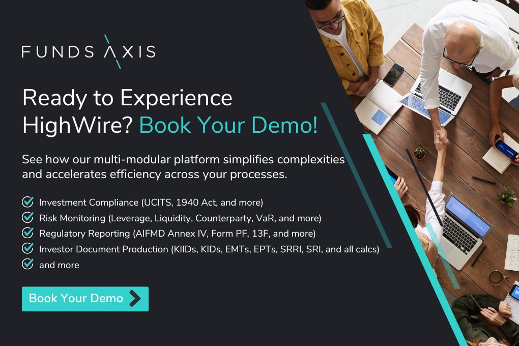 𝗥𝗲𝗮𝗱𝘆 𝘁𝗼 𝗘𝘅𝗽𝗲𝗿𝗶𝗲𝗻𝗰𝗲 𝗛𝗶𝗴𝗵𝗪𝗶𝗿𝗲? 𝗕𝗼𝗼𝗸 𝗬𝗼𝘂𝗿 𝗗𝗲𝗺𝗼!

👉 funds-axis.com

#HighWire #RegulatoryReporting #InvestmentCompliance #RiskMonitoring #LiquidityRisk #Depositaries #Factsheets #UCITS #AIFMD #PRIIPs #KID #UCITS #Funds #RegTech #FinTech