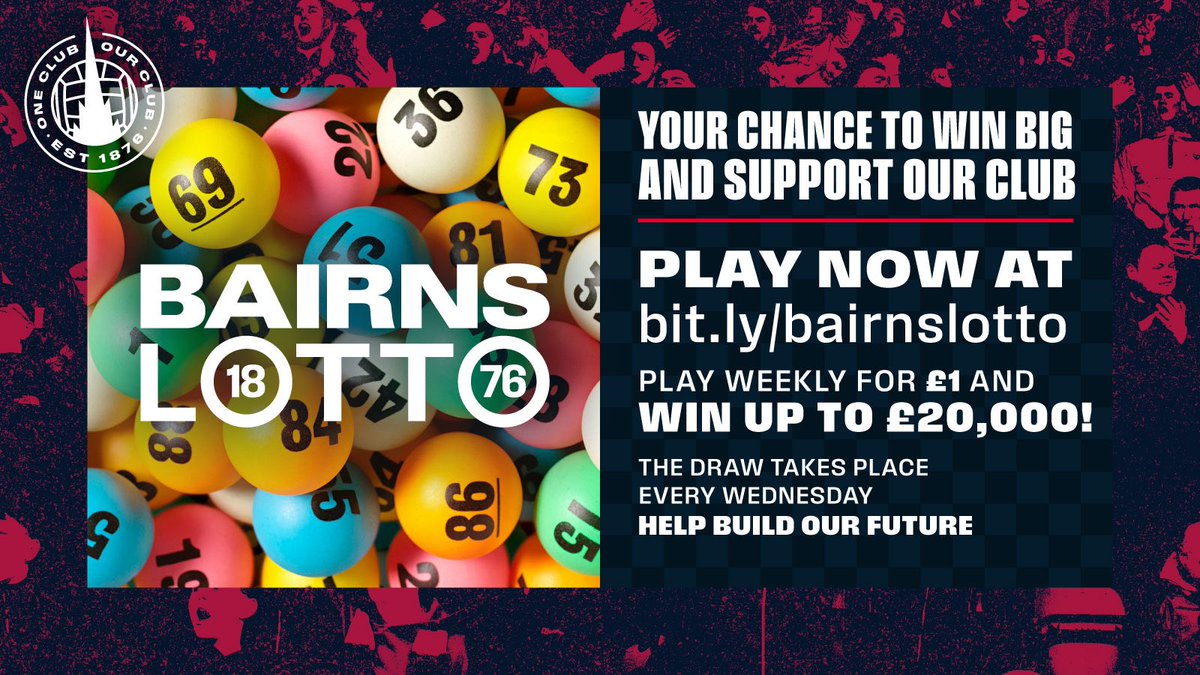 ⏰ There’s just an hour left to enter this week’s Bairns Lotto draw. 💰 The jackpot is up to £1,400 this week! Play now for just £1 per line and you could win a cash prize! 👉 ourclublotto.co.uk/play/bairnslot…