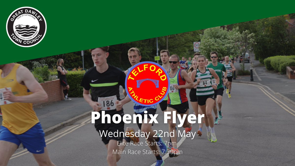 🏃Telford Athletics Club's annual Phoenix Flyer is back in Dawley THIS EVENING!

Feel free to line the High Street to show your support and cheer people on as they race through the streets of Dawley! 💚