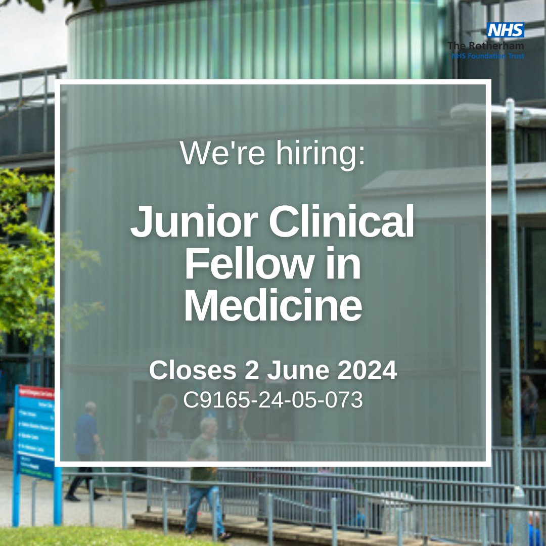 We're hiring: Junior Clinical Fellow in Medicine
To learn more and apply, visit: beta.jobs.nhs.uk/candidate/joba…
For more updates like this, follow <a href="/TRFTJobs/">The Rotherham NHS FT | We're hiring!</a>!
#TRFT #MedicineJobs #ApplyNow