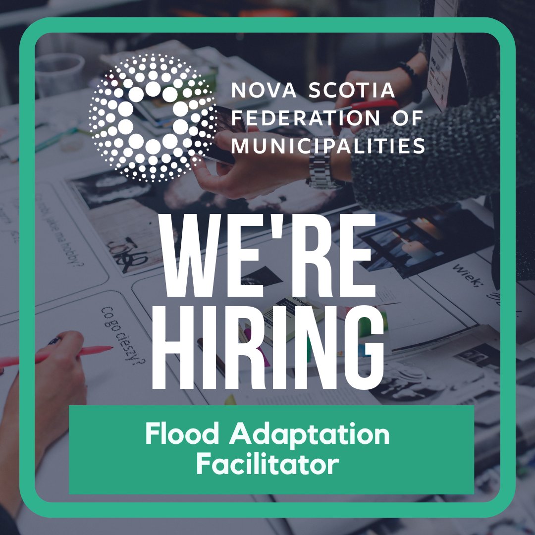 Nova Scotia Federation of Municipalities (@nsfedmuni) on Twitter photo Employment Opportunity
The following is a job opportunity for the Nova Scotia Federation of Municipalities:
Position:                            Flood Adaptation Facilitator
Deadline:                           June 12, 2024
Posting Details:                loom.ly/P9Et4co Employment Opportunity
The following is a job opportunity for the Nova Scotia Federation of Municipalities:
Position:                            Flood Adaptation Facilitator
Deadline:                           June 12, 2024
Posting Details:                loom.ly/P9Et4co