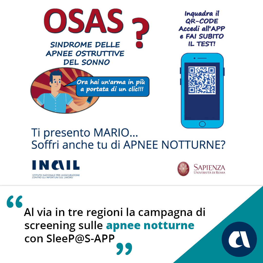 Gli ambulatori #Inail di Campania, Lazio e Liguria promuovono un programma di sensibilizzazione su #Osa (Sindrome apnee ostruttive del sonno) utilizzando la web-app interattiva per l’autovalutazione del #rischio che consente un feedback immediato. Info: cutt.ly/cetWaGR3