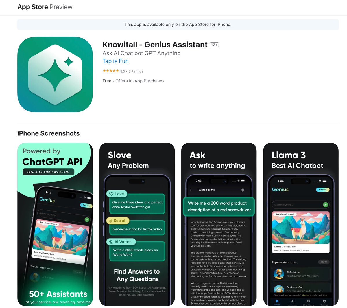 ChatGPT iPhone App: KnowIt AI Chat Assistant tweet media